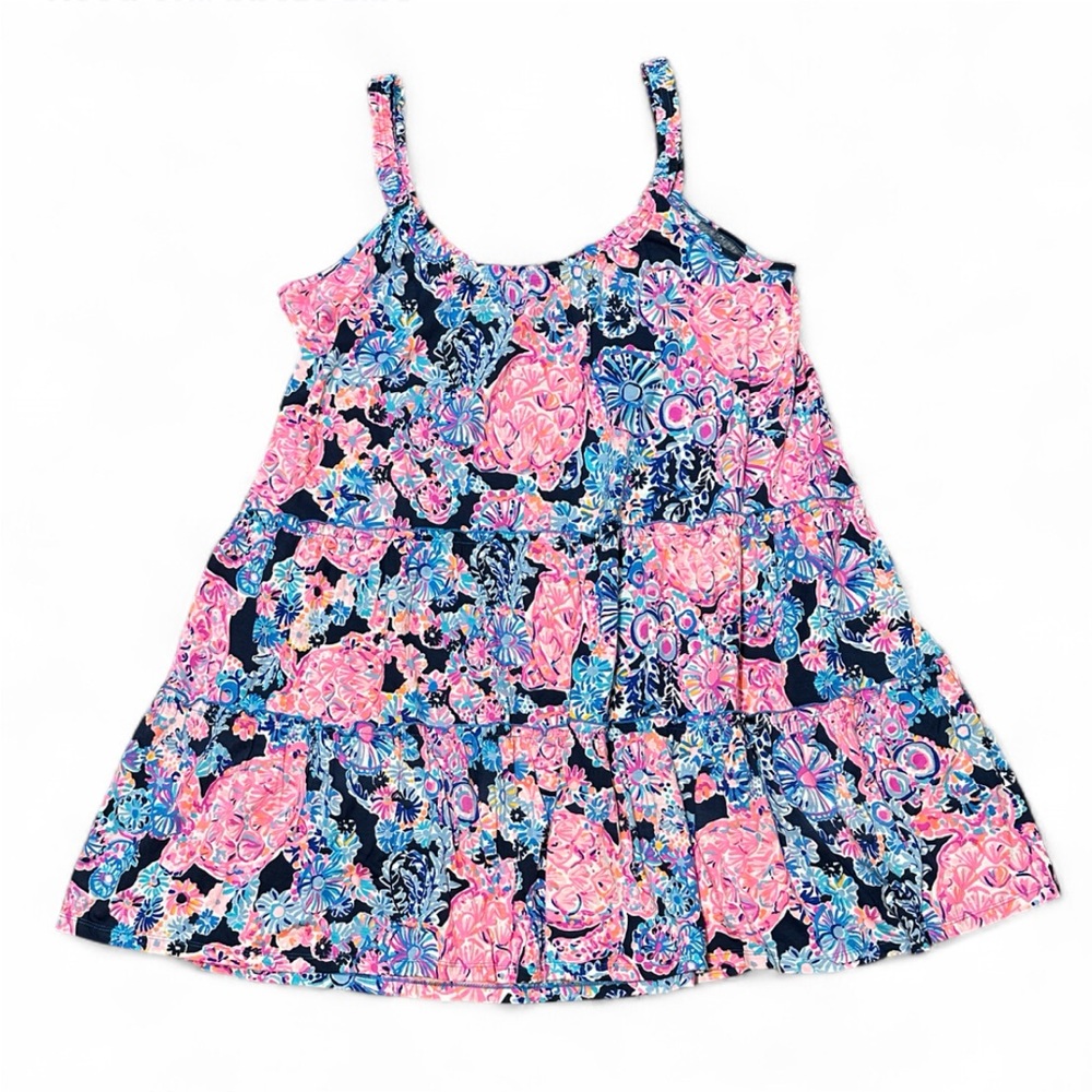Lilly Pulitzer Women’s Lordes Dress XXL Navy Pink Floral NWT Tiered 100% Cotton